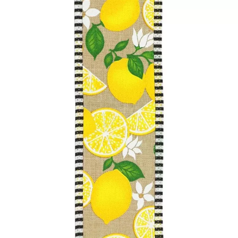 1.5X10yd Lemon W/Leaves/Thin Stripe