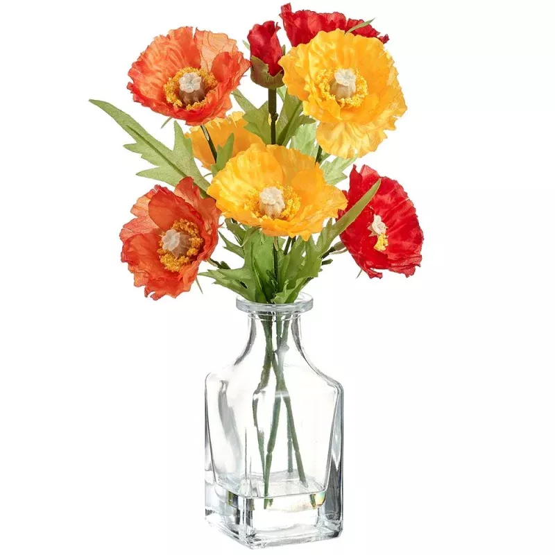 10 Inch Poppy in Glass Bottle Mixed