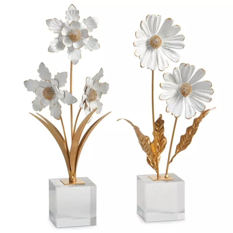 16 White Flowers on Acrylic Block – Sold Individually