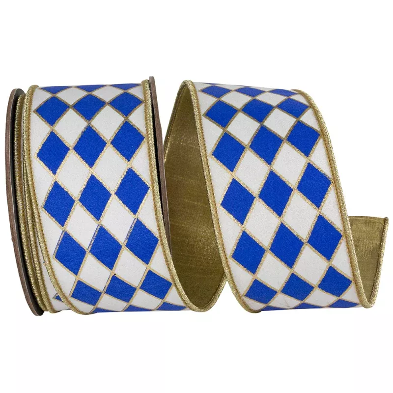 2-1/2 Inch Harlequin Solid Diamond Outline Gilded Deluxe Wired Edge Ribbon