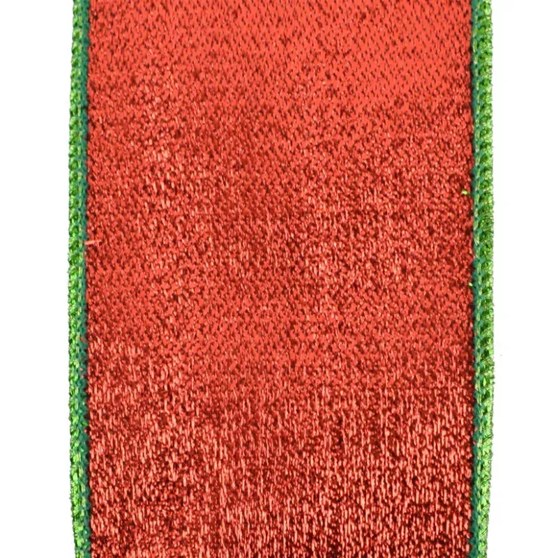 2.5 x 10yd Red Metallic Ribbon w/ Emerald Metallic Edge and Backing