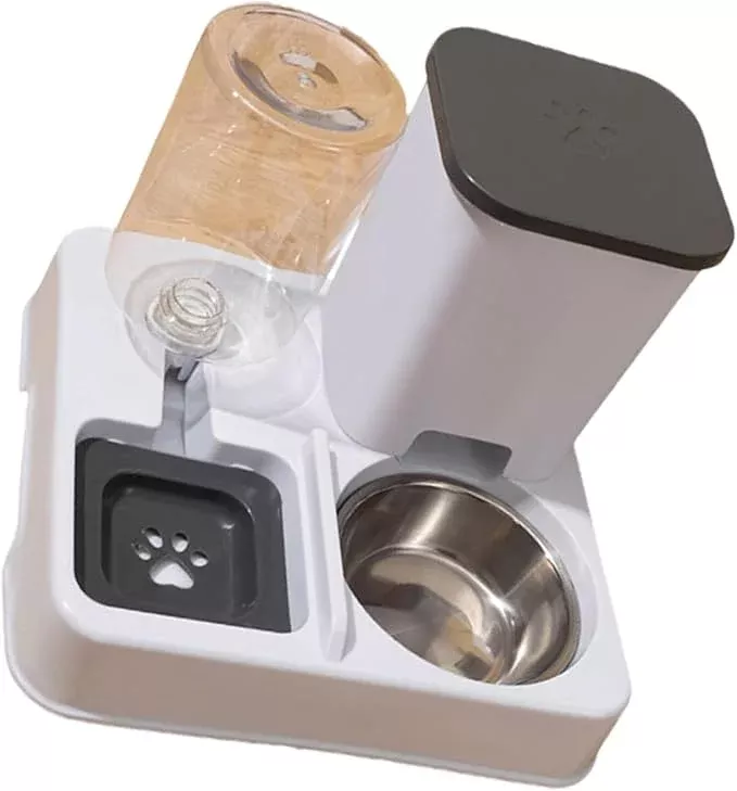 2IN1 Automatic Feeder for Small Dog Cats Food Double Bowl Food Container and Water Dispenser Pet Dishware Automatic Dog with Water Dispenser Stainless Steel Pet
