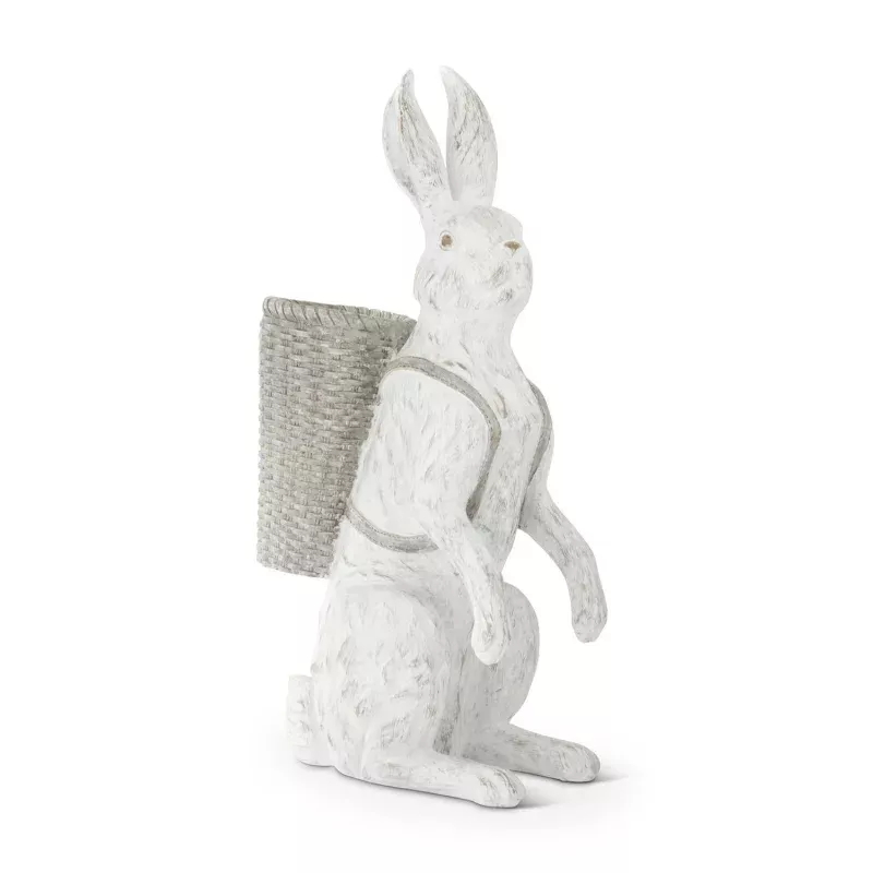 35.75 Inch Whitewashed Resin Bunny with Open Basket