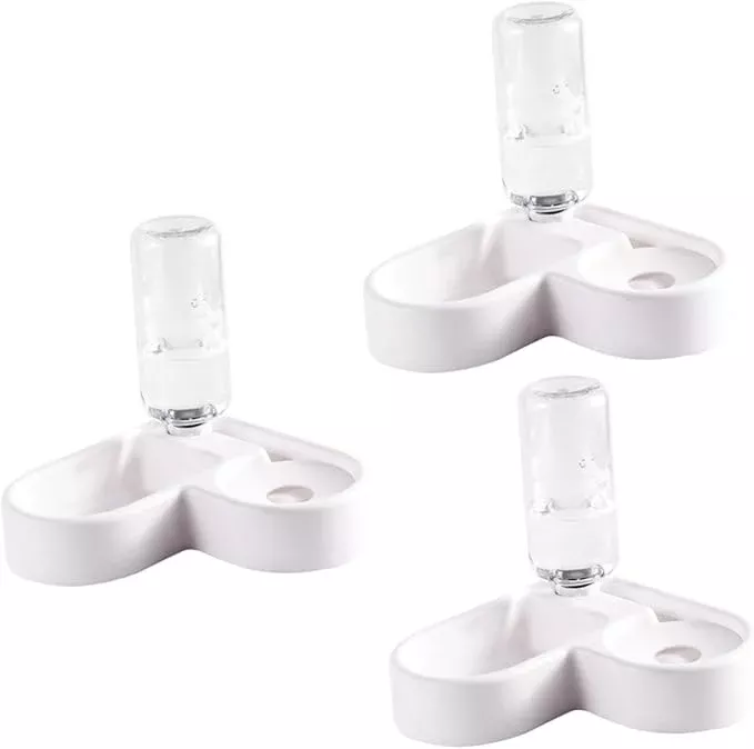 3pcs Automatic Pet Water Feeder and Food Bowl for Dogs and Cats White No- Design Smooth Safe Materials for Home Decor