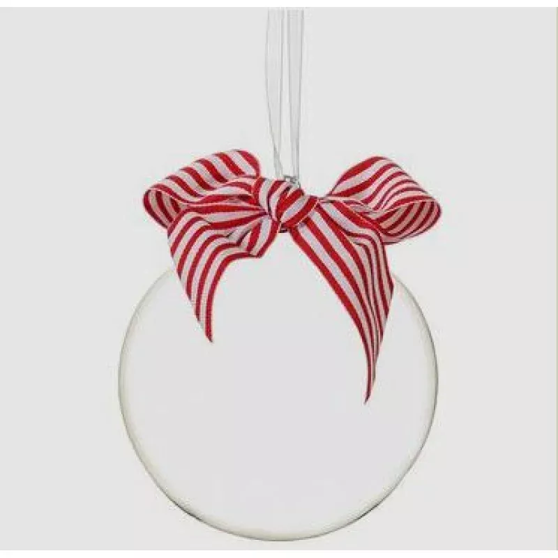 4.75 Glass Ornament With Bow – Clear White