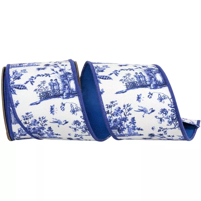 4 Inch Asian Vista Chinoiserie Deluxe Wired Edge Ribbon