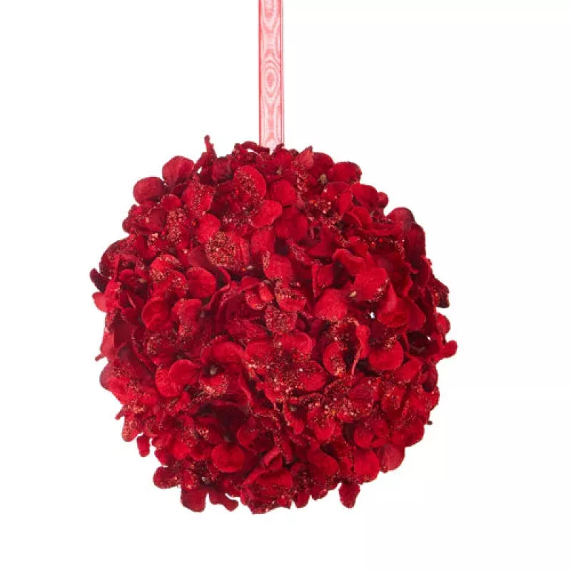 6.75 Red Glittered Floral Ball Ornament