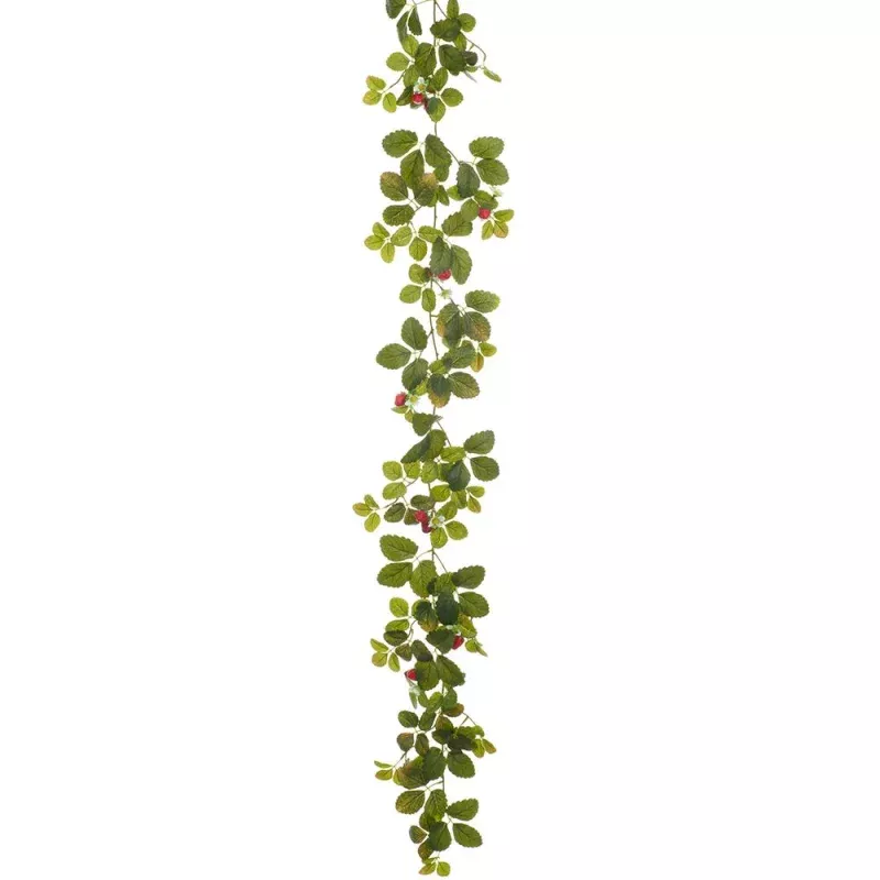 6′ Strawberry/Real Touch Leaf Garland Green Red