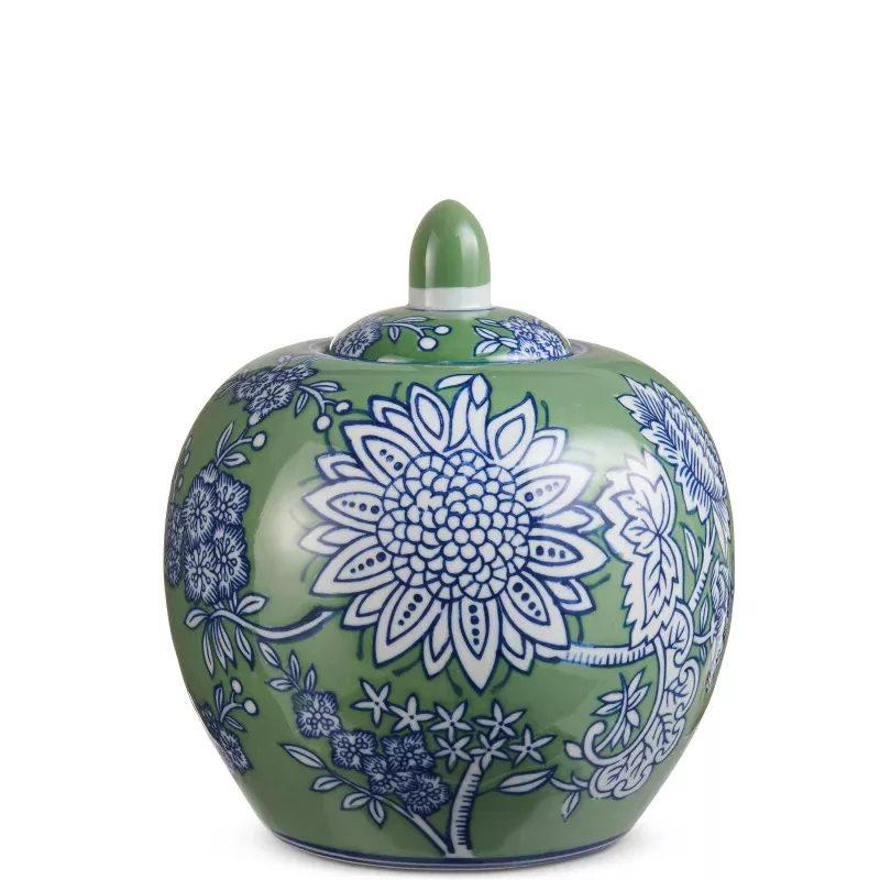 8.5 Green and Blue Floral Pattern Jar
