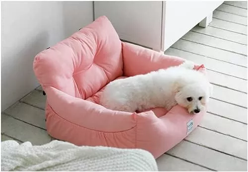 Aidou Dog Car Seat Booster for Small to Large Dogs & Cats, Safety Seat with Storage & Dual-use for Car & Home (Medium Pink)