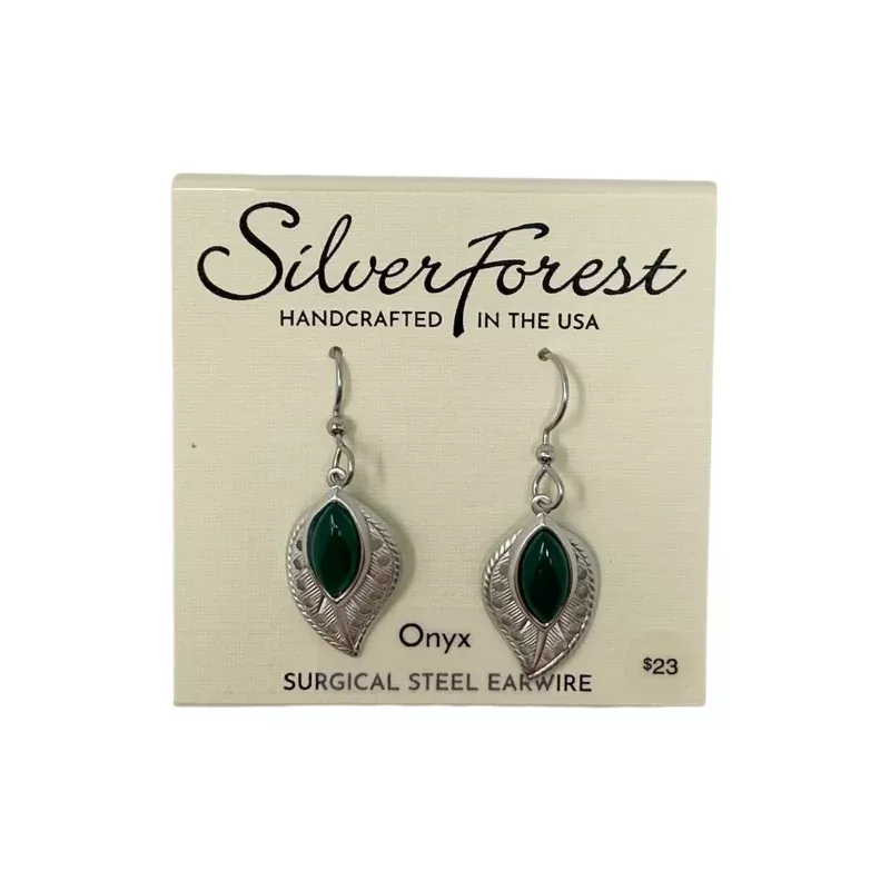 Airy Leaf with Stone Earrings