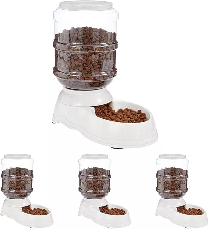 Amazon Basics Gravity Pet Food Feeder for Dogs and Cats,Small,6-Pound Capacity,Gray,(Pack of 4)