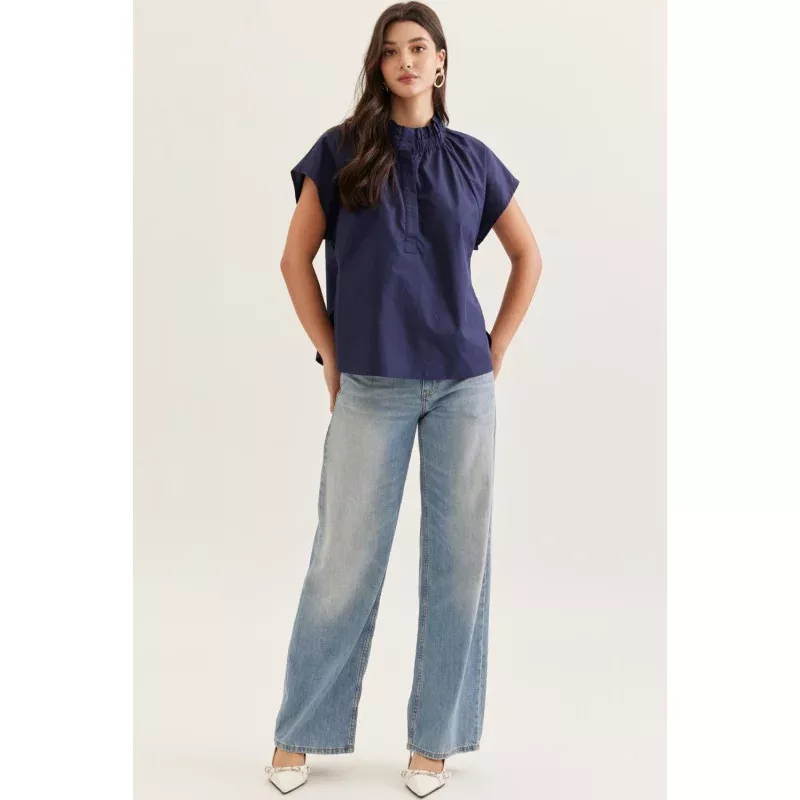 Amiyah Solid Cap Sleeve Top|Navy&Red&M&L
