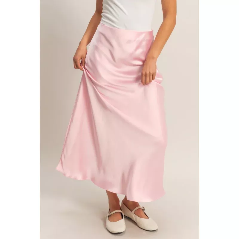 Angel Satin Maxi Skirt|Soft Pink&M&L