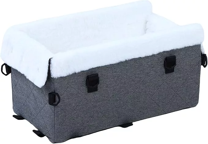 ASHATA Dog Car Seat for Small Dogs, Portable Soft Pet Car Travel Home Bed, Comfortable Pet Carrier for Trucks SUVs (Grey)