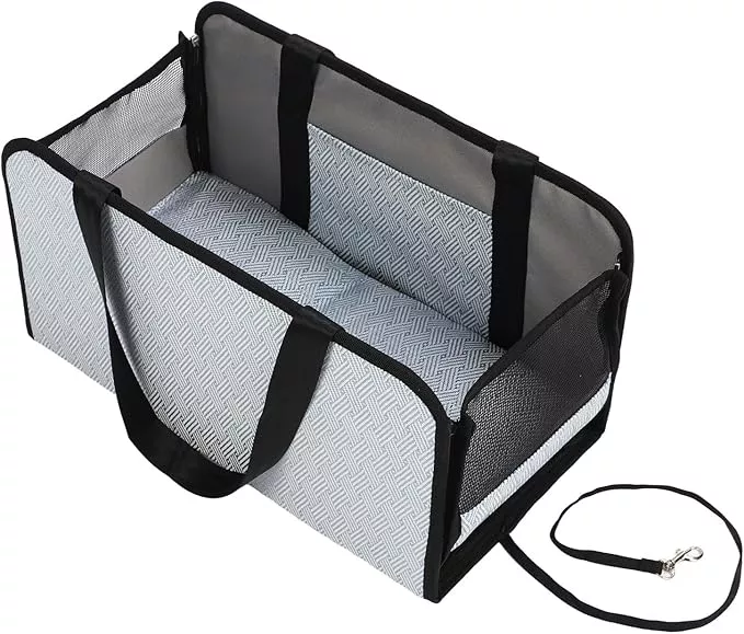 Asixxsix Center Console Dog Car Seat, Foldable Pet Safety Seat with Adjustable Pillow for Small Dogs