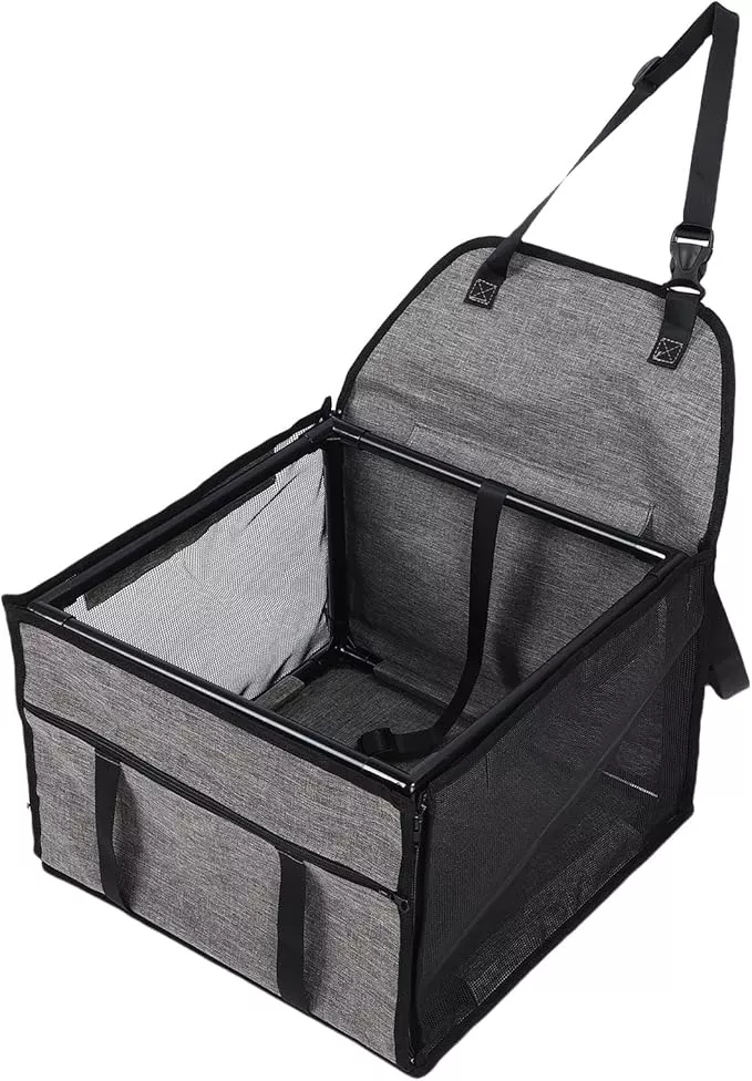 Asixxsix Small Dog Car Booster Seat, Waterproofing Folding Soft Travel Pet Carrier Cage with Breathable Mesh and Stable Portable Pet Car Basket for Road Trip (Light Gray)