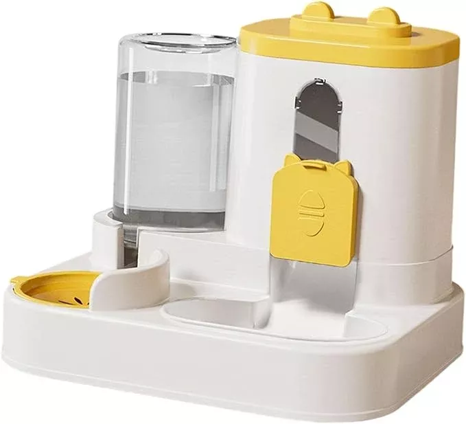 Automatic Pet Feeder and Waterer 2-in-1 Food and Water Dispenser Anti-Slip Feeding Station for Cats and Small Medium Dogs- Yellow