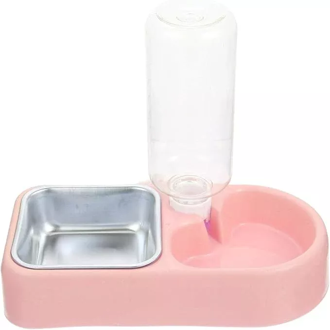 Automatic Refill Hanging Pet Water Bowl Set, Detachable Anti-Fall Dog and Cat Bowls, Pink Dual Feeder for Crate and Cage Use