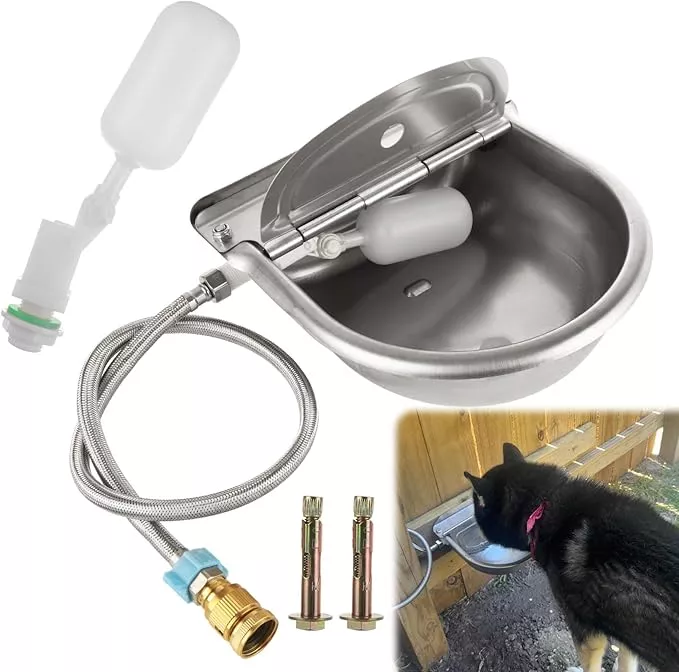 Automatic Water Dispenser for Dogs, Automatic Dog Water Bowl with Float Valve, 304 Stainless Steel Auto Fill Dog Water Bowl Outdoor Dispenser for Livestock, Chicken, Cow, Horse