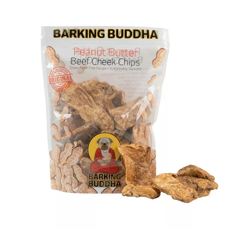 Barking Buddha Peanut Butter Beef Cheek Original Chips 1 lb. Value Bag (2 Pack) for Toy to Small Dogs / Light Chewers
