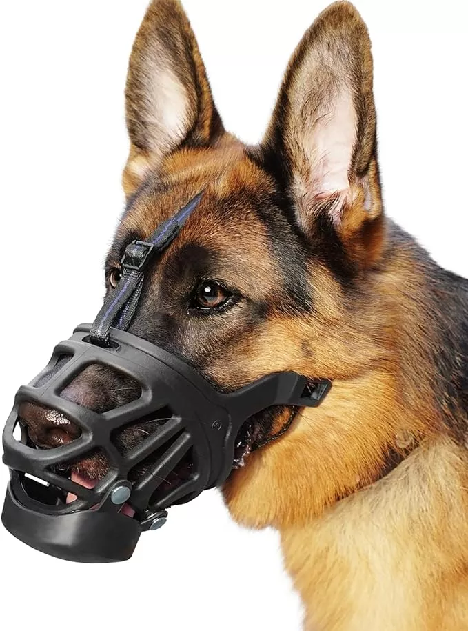 BARKLESS Basket Muzzle for Medium Dogs, Humane Muzzle to Prevent Biting and Scavenging, Snap-on Treat Cover Helps Dogs Acclimatize Mouth Cover, Adjustable Mouth Guard for Positive Training, Grooming