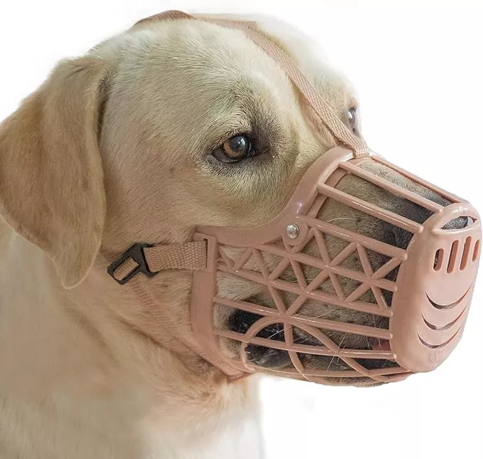 Basket Dog Muzzle for Large Medium Small Dogs, Cage Muzzles to Prevent Biting Chewing Licking Scavenging, Mouth Cover with Adjustable Strap for Vet Visits, Grooming, Walking (Size 1, Beige)