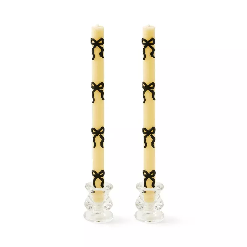 Black Bow Dinner Candles – Set of 2