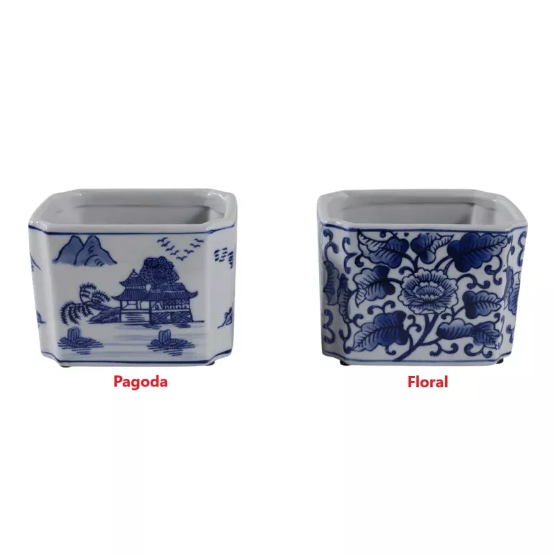 Blue/White Ceramic Rectangle Pencil Cup- Sold Individually
