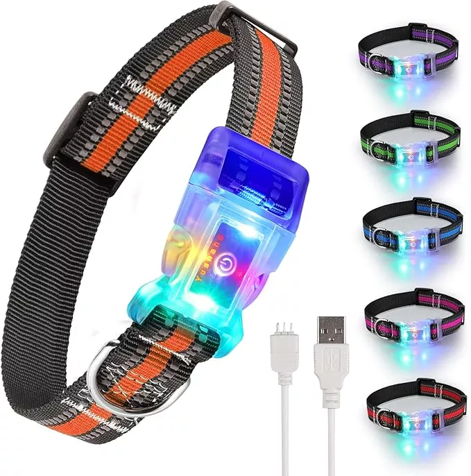 Buckle Glow Dog Collar Light,Adjustable Flashing LED Dog Collar Rechargeable Waterproof,Light Up Dog Collars Lights for Medium,Large Dogs- ML(Neck:14.17-24.8″)