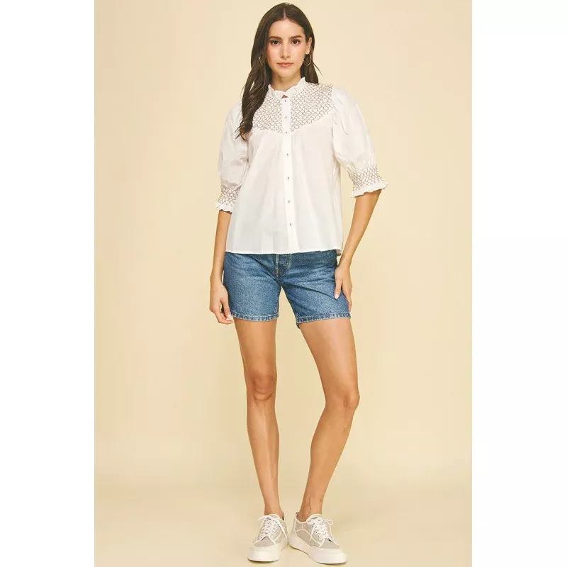 Camila Embroidered Button Down Blouse Top