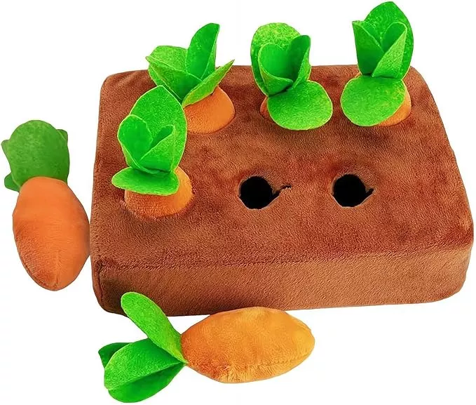 Carrot Garden Dog Toy | Snuffle Mat for Slow Feeding & Brain Training, Interactive Puzzle Toy with 9 Carrots for Puppies & Small Dogs, Indoor Enrichment Game to Relieve Boredom & Anxiety