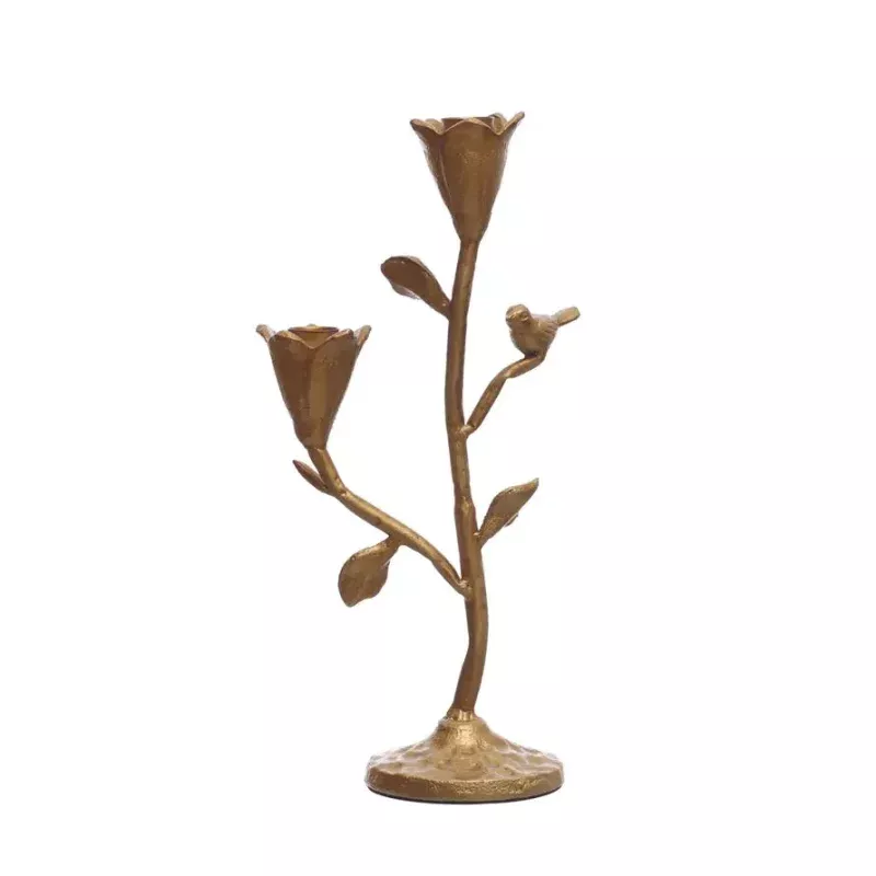 Cast Iron Candelabra with Flowers & Bird