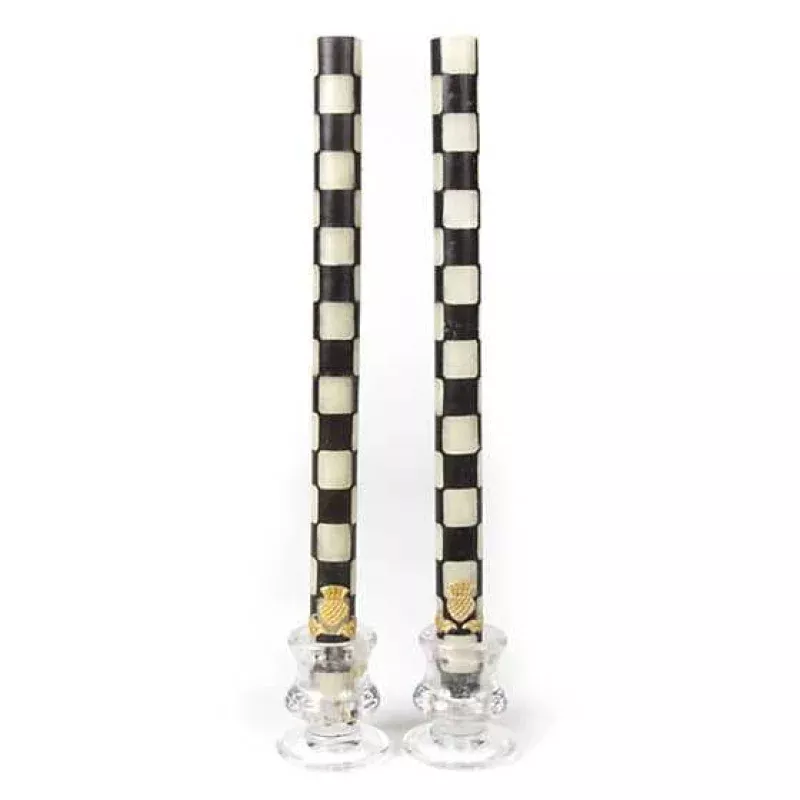 Check Black & Ivory Dinner Candles- Set of 2