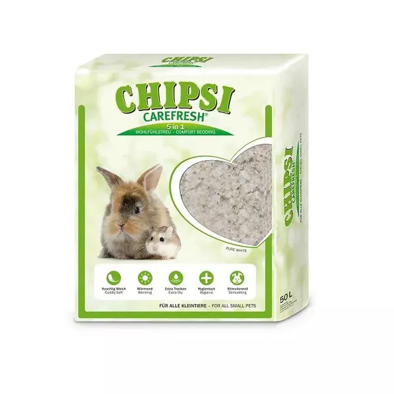 Chipsi Carefresh 5in1 Comfort Bedding for Small Animals – Pure White 50L
