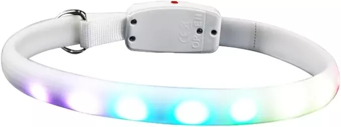Ciieeo USB Charging LED Dog Collar Glowing Luminous Pet Collar White Light-up for Evening Strolls