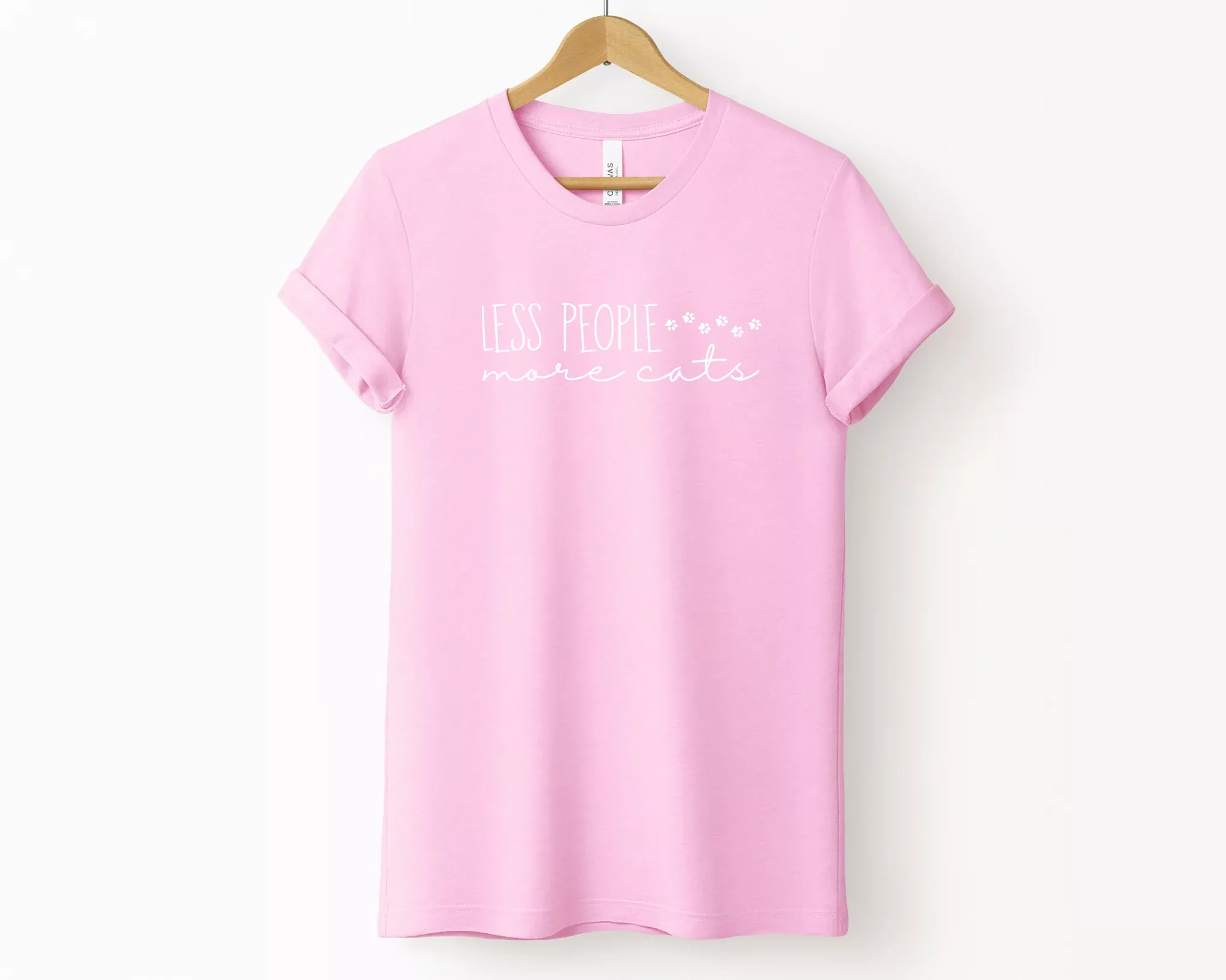 [Clearance 30%] Less People More Cats T-shirt, Heather Bubble Gum