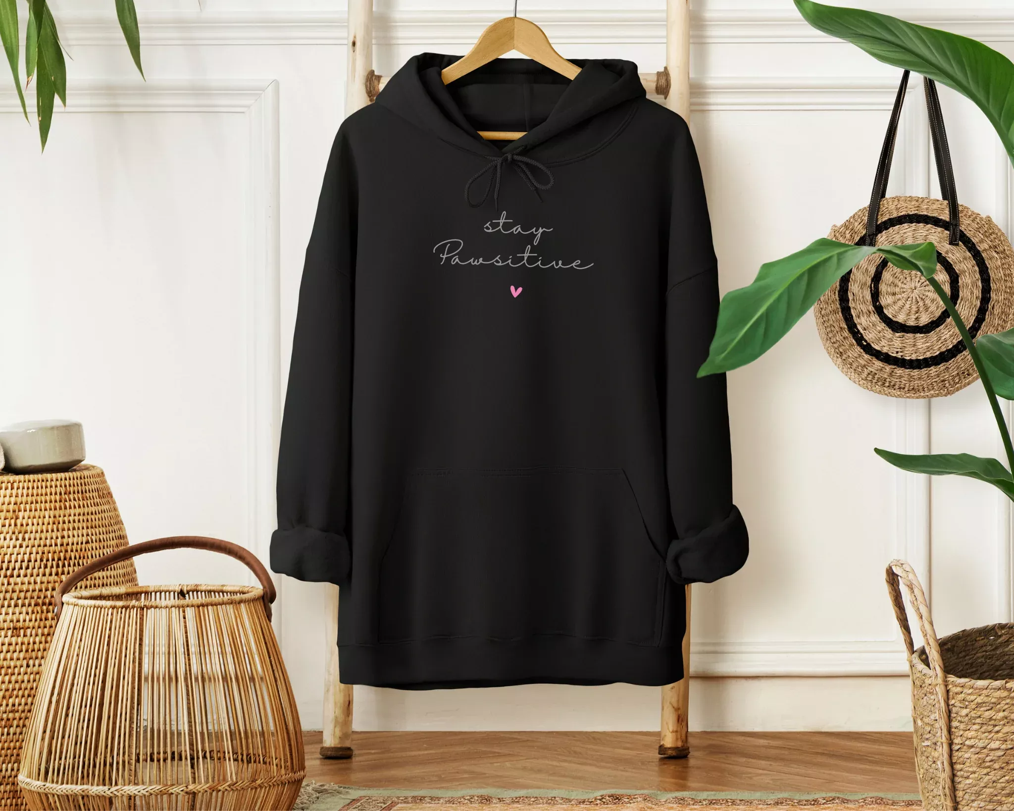 [Clearance 30%] Stay Pawsitive Hoodie, Black