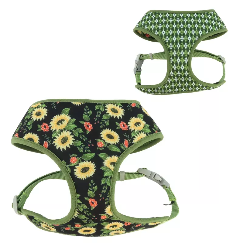 Coastal Sublime Adjustable Dog Harness – Sunflower with Green Argyle