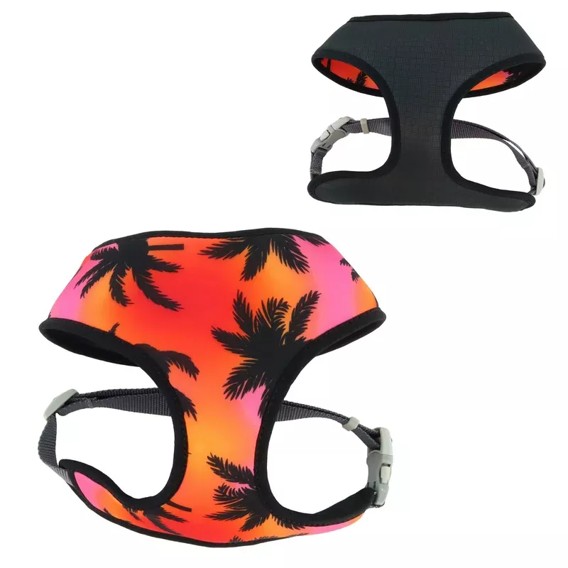 Coastal Sublime Adjustable Dog Harness – Sunset Palms with Black Grid