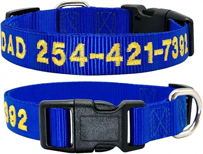 Custom Dog Collar Personalized Embroidery Cat Puppy Collar Nylon Pet Collars Engrave DIY Phone Name ID for Small Big Large Dog Pink L