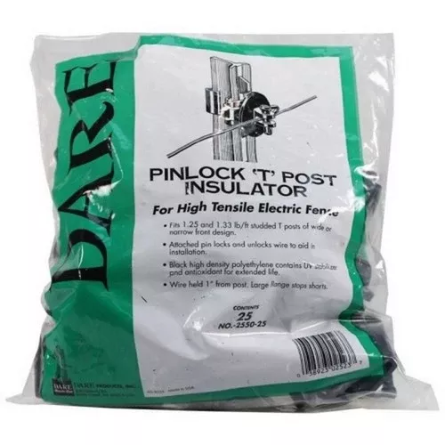 Dare, Dare Pinlock Insulator For T-Posts, 25 Pack,Black