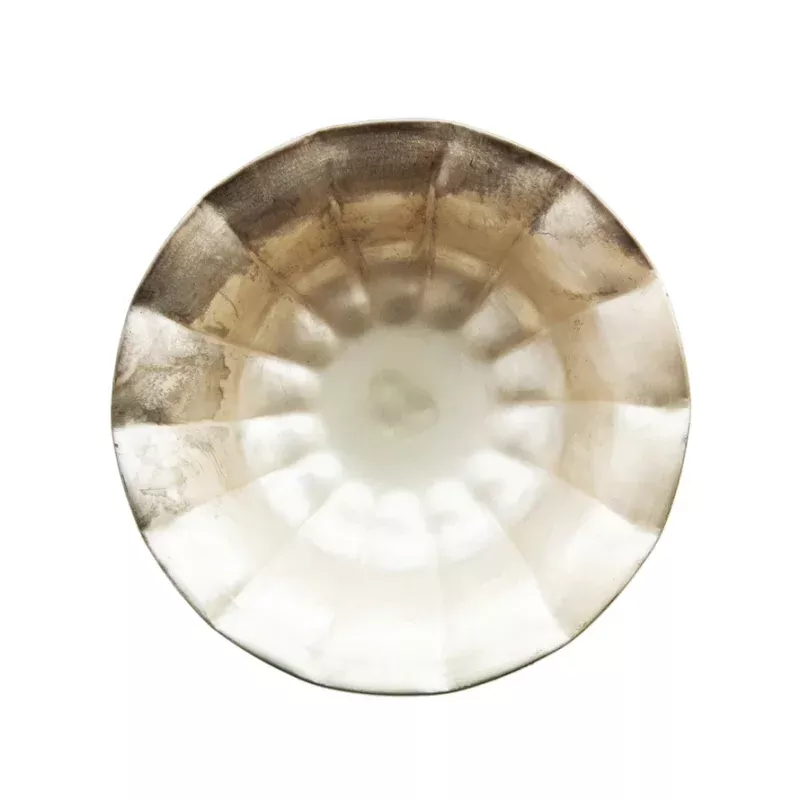 Decorative Metal Ruffled Footed Bowl, Distressed Gold Finish