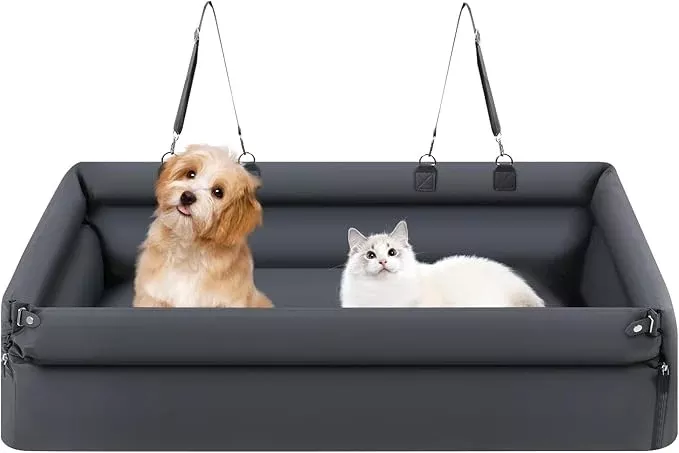 Dog Car Seat For Cats, Small/Medium-sized Dogs,Soft Pet Car Travel Home Bed with Zipper &Snap,Cat Scratch Fabric with PP Cotton Cushion,Portable Pet Carseat with Adjustable Straps,Can Be Fixed (Black)