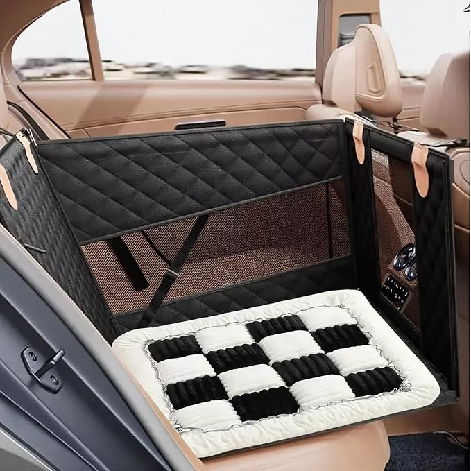 Dog Car Seat Cushion for Carriers & Crates, Pet Travel Mat with Non-Slip Backing, Soft PP Cotton Filled Dog Bed for Car Seats, Hard & Soft Carriers, Pet Crates, Machine Washable (19.6"x19.6")