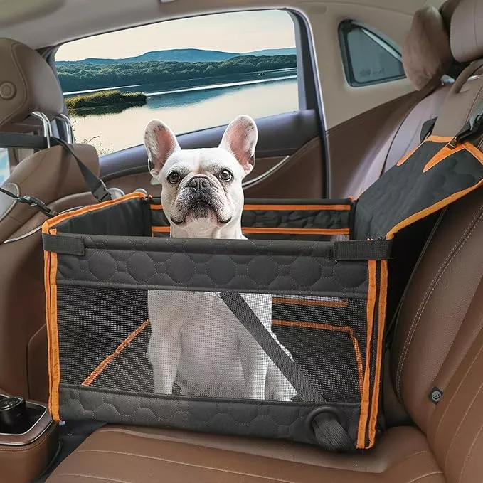 Dog Car Seat for Large Dogs,Waterproof Fabric with Breathable Mesh&Adjustable Dog Seat Belt for Car,Dog Bed for Back Seat Up to 25 LB-Small Orange
