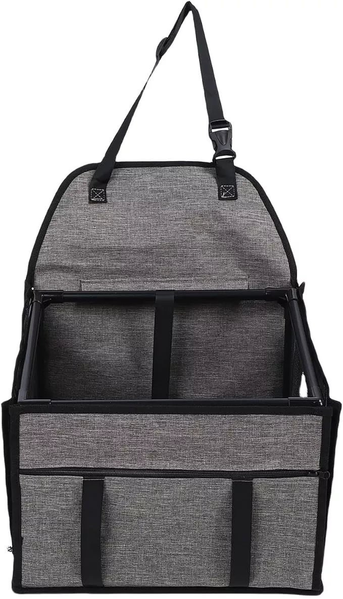 Dog Car Seat, & Portable Pet Seat, Foldable Design with Safety Belt, Durable Oxford Cloth & PVC, Travel Bed for Small to Medium Pets (Black and Gray)