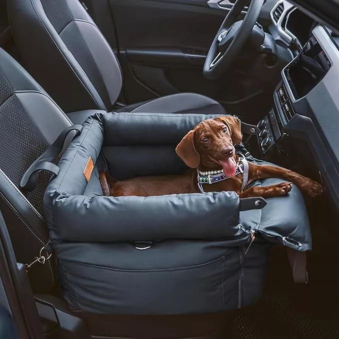  Dog Car Seat for Small Medium Dogs, Pet Car Seat Travel Bed with Storage Pockets and Dog Safety Belt, Easy to Install and Fully Removable (Blau)
