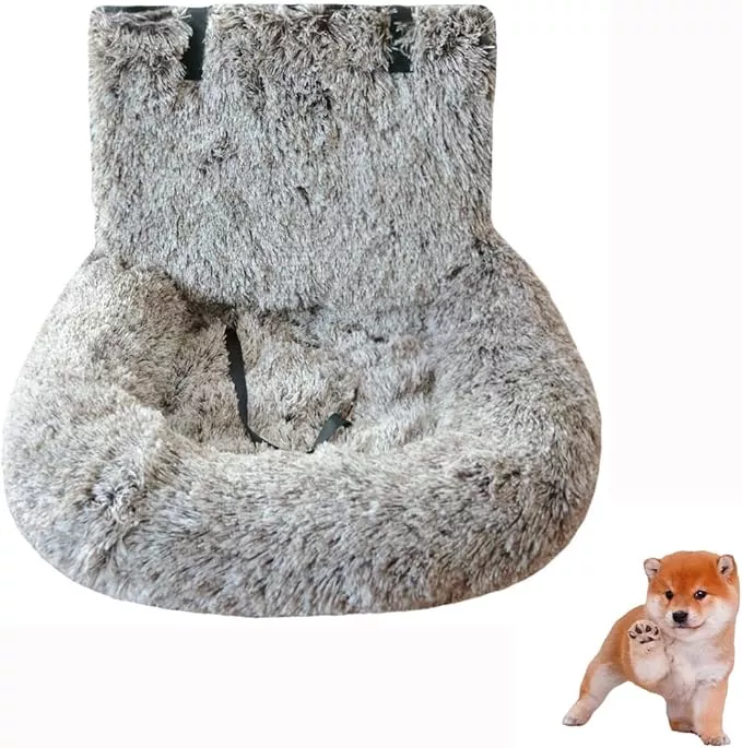 Dog Car Seat with Seat Belt Car Seat Dog Bed, Furry Safety Seat for Large and Small Dogs, Travel Pet Bed with Thick Cushions (Tie-Dye Dark Brown, 72×60cm)
