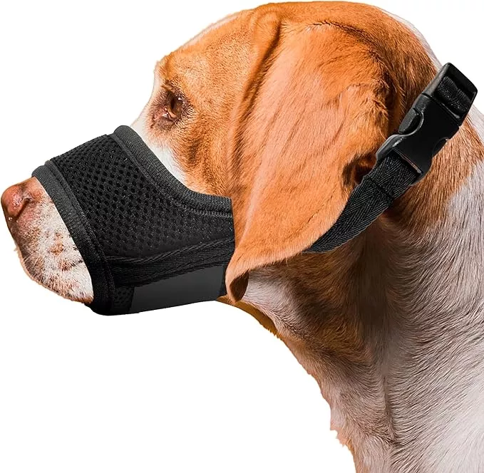 Dog Muzzle, Breathable Nylon Muzzles for Small Medium Large Dogs, Soft Air Mesh Pet Muzzles Anti Chewing Allow Eating Drinking, Adjustable Puppy Mouth Cover Prevent Biting 6 Sizes, Black, XS